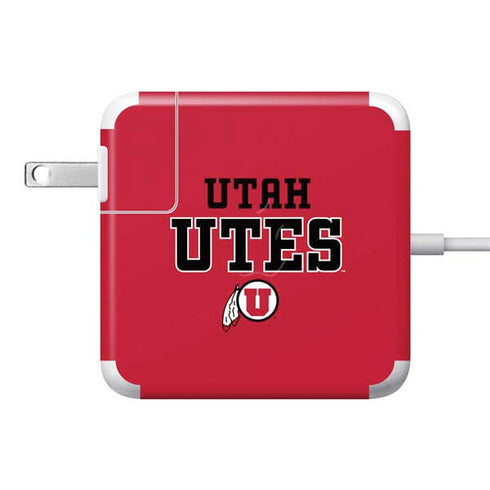 University of Utah Utes Text on Red 85W Power Adapter (15 and 17 inch MacBook Pro Charger) Skin