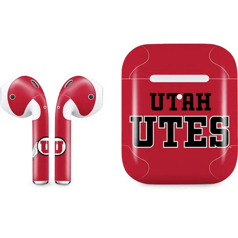 Utah Utes Text on Red Apple AirPods 2 Skin