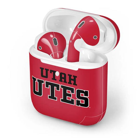 Utah Utes Text on Red Apple AirPods 2 Skin