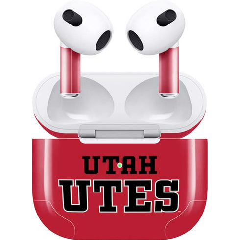 Utah Utes Text on Red Apple AirPods (3rd Gen 2021) Skin