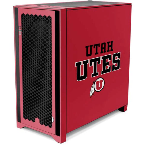 Utah Utes Text on Red Corsair 4000D Tempered Glass Mid-Tower ATX Case Skin
