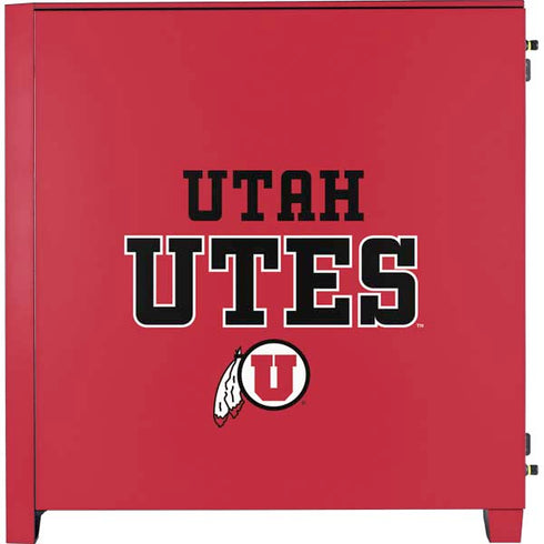 Utah Utes Text on Red Corsair 4000D Tempered Glass Mid-Tower ATX Case Skin