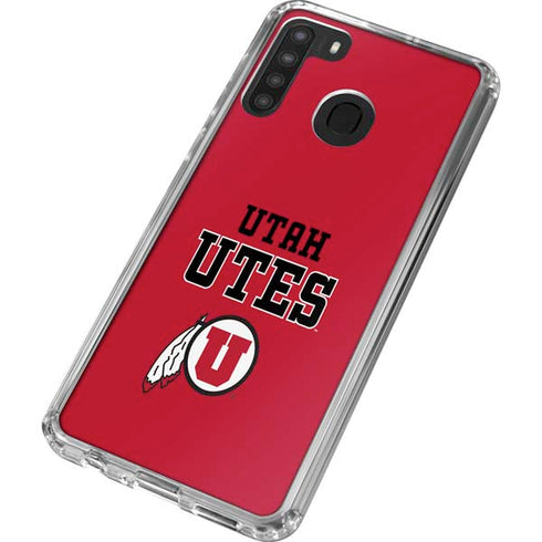 Utah Utes Text on Red Galaxy A21 Clear Case