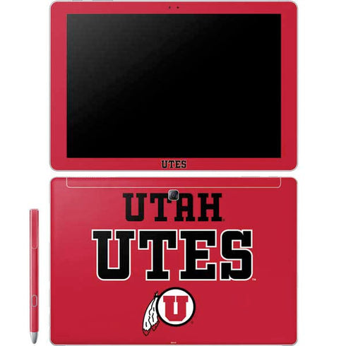 Utah Utes Text on Red Galaxy Book 12in Skin