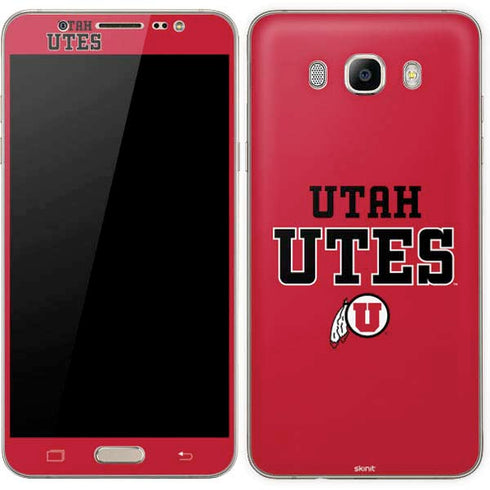 Utah Utes Text on Red Galaxy J7 Skin