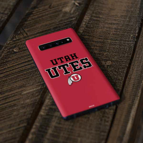 Utah Utes Text on Red Galaxy S10 Skin