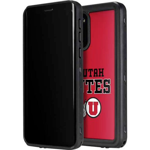Utah Utes Text on Red Galaxy S20 Plus Waterproof Case