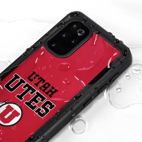 Utah Utes Text on Red Galaxy S20 Plus Waterproof Case