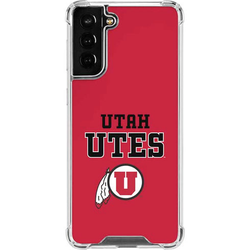 Utah Utes Text on Red Galaxy S21 FE Clear Case