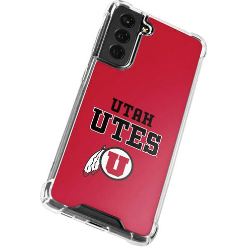 Utah Utes Text on Red Galaxy S21 FE Clear Case