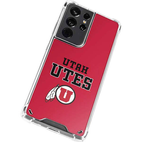 Utah Utes Text on Red Galaxy S21 Ultra 5G Clear Case