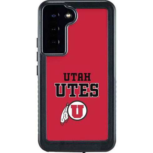 Utah Utes Text on Red Galaxy S23 Plus Waterproof Case