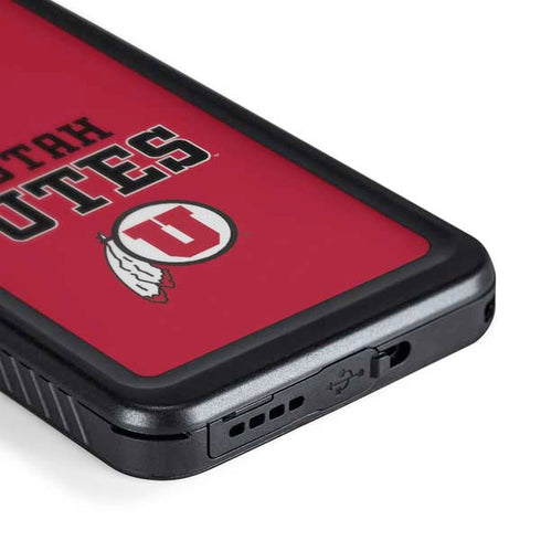 Utah Utes Text on Red Galaxy S23 Plus Waterproof Case
