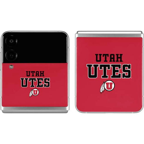 Utah Utes Text on Red Galaxy Z Flip4 5G Skin