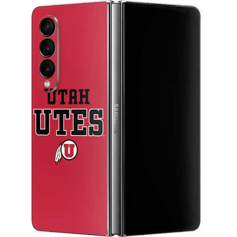 Utah Utes Text on Red Galaxy Z Fold4 5G Skin