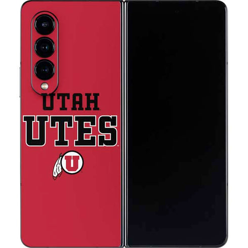 Utah Utes Text on Red Galaxy Z Fold4 5G Skin