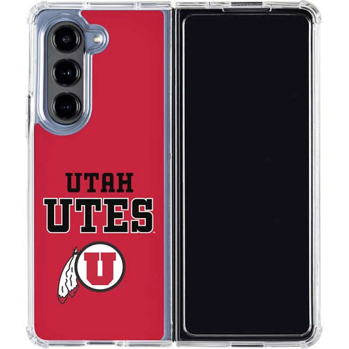 University of Utah Utes Text on Red Galaxy Z Fold5 5G Clear Case