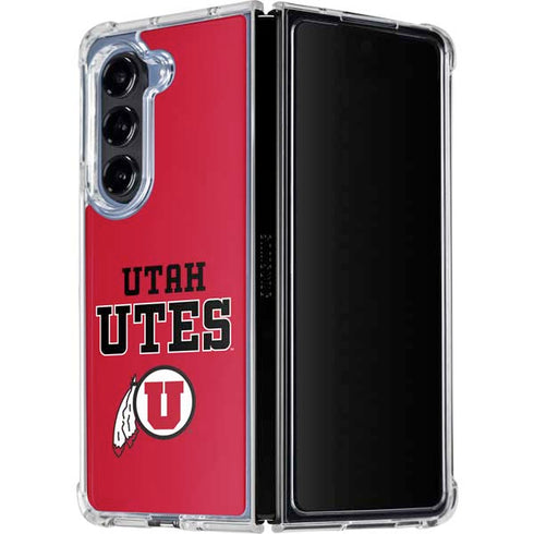 University of Utah Utes Text on Red Galaxy Z Fold5 5G Clear Case