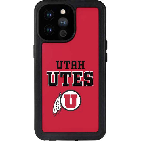 Utah Utes Text on Red iPhone 14 Pro Max Waterproof Case