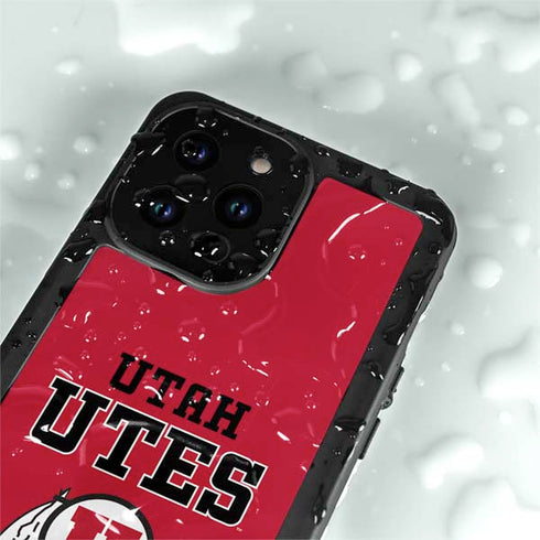 Utah Utes Text on Red iPhone 14 Pro Max Waterproof Case
