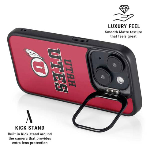 University of Utah Utes Text on Red iPhone 15 Plus Kickstand Case