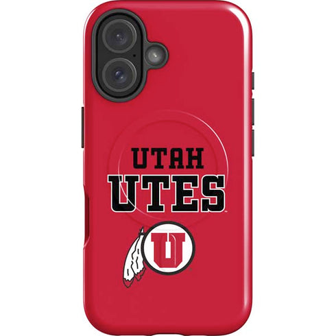 University of Utah Utes Text on Red iPhone 16 Magsafe Impact Case