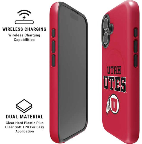 University of Utah Utes Text on Red iPhone 16 Magsafe Impact Case