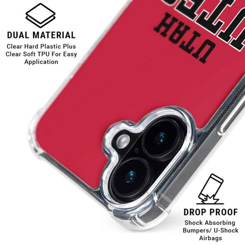 University of Utah Utes Text on Red iPhone 16 Plus Clear Case