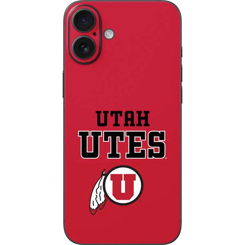 University of Utah Utes Text on Red iPhone 16 Plus Skin