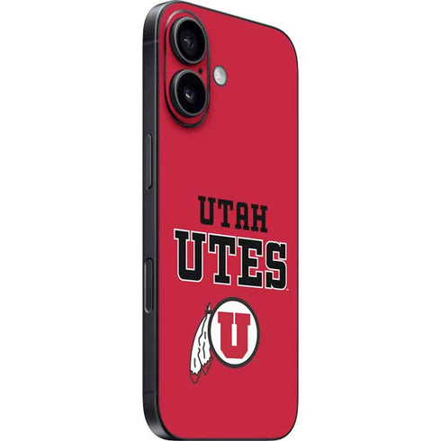 University of Utah Utes Text on Red iPhone 16 Plus Skin