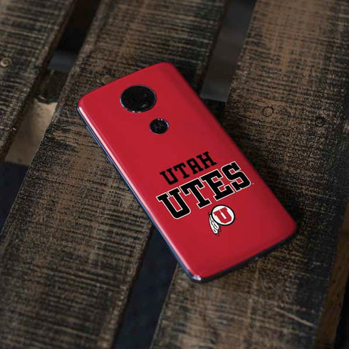 Utah Utes Text on Red Moto E5 Plus Skin
