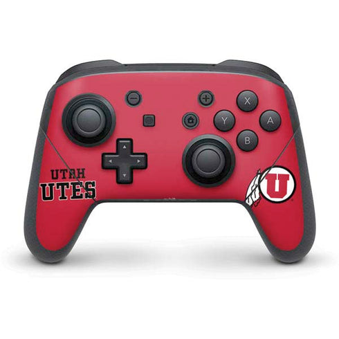 Utah Utes Text on Red Nintendo Switch Pro Controller Skin