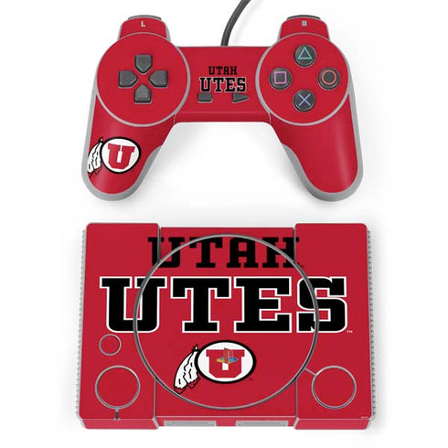 Utah Utes Text on Red PlayStation Classic Bundle Skin