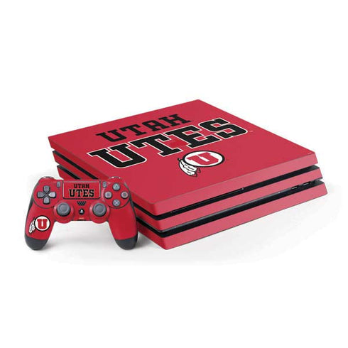 Utah Utes Text on Red PS4 Pro Bundle Skin