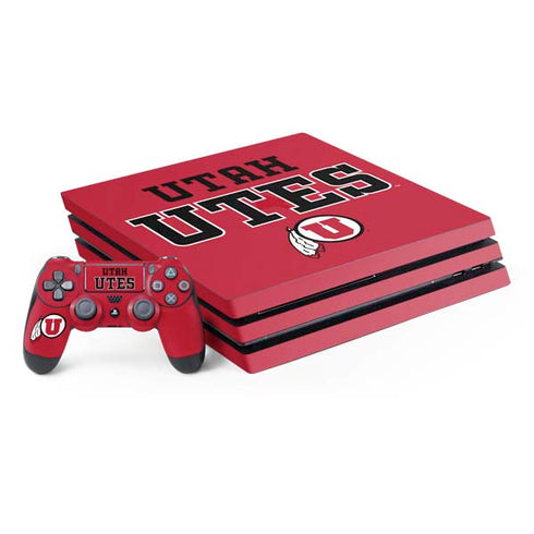 University of Utah Utes Text on Red PlayStation PS4 Skins
