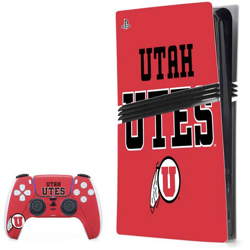 University of Utah Utes Text on Red PlayStation PS5 Skins