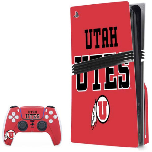 University of Utah Utes Text on Red PS5 Pro Disk Bundle Skin