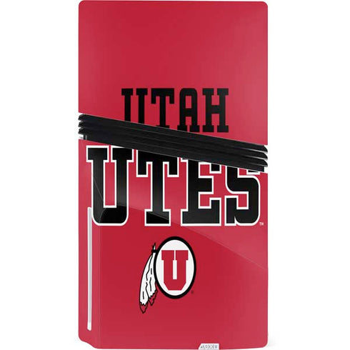 University of Utah Utes Text on Red PS5 Pro Disk Bundle Skin