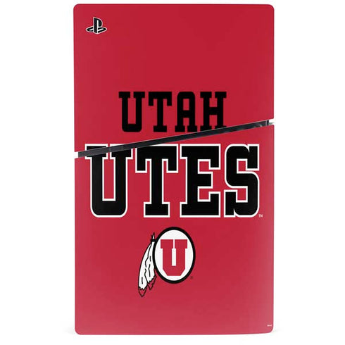 University of Utah Utes Text on Red PS5 Slim Disk Bundle Skin