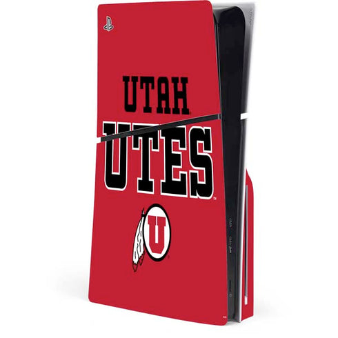 University of Utah Utes Text on Red PS5 Slim Disk Console Skin