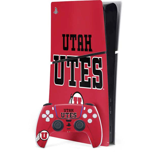 University of Utah Utes Text on Red PS5 Slim Digital Edition Bundle Skin