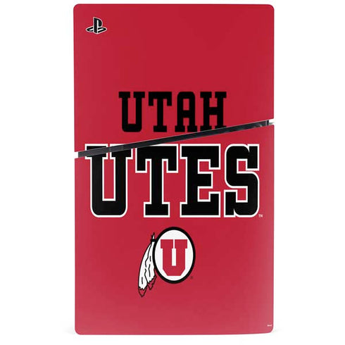 University of Utah Utes Text on Red PS5 Slim Digital Edition Bundle Skin
