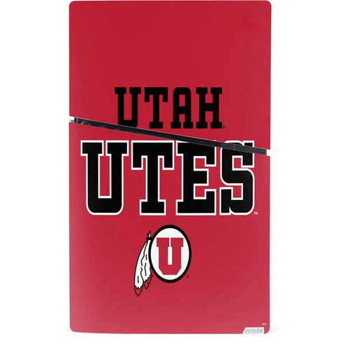 University of Utah Utes Text on Red PS5 Slim Digital Edition Bundle Skin