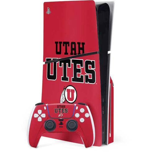 University of Utah Utes Text on Red PlayStation PS5 Skins