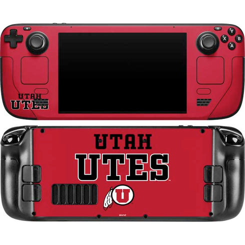 University of Utah Utes Text on Red Steam Deck Handheld Gaming Computer OLED Skin