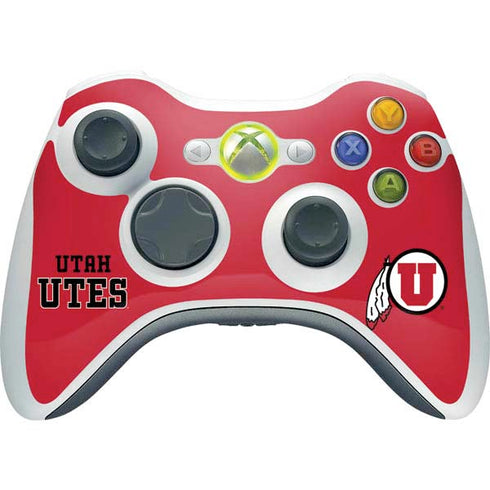 Utah Utes Text on Red Xbox 360 Wireless Controller Skin