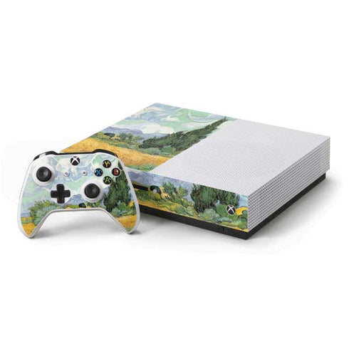 van Gogh - Wheatfield with Cypresses by Van Gogh Xbox One S Console and Controller Bundle Skin