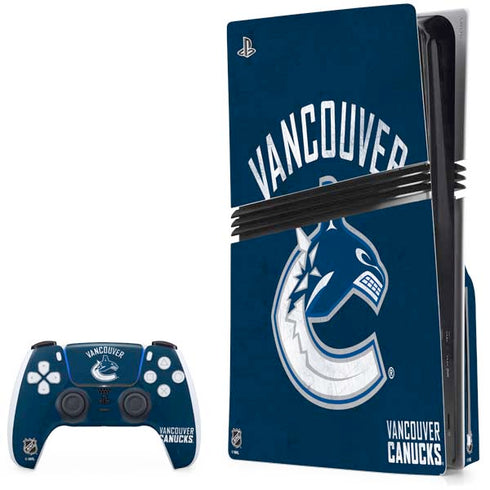 NHL Vancouver Canucks Distressed PS5 Pro Disk Bundle Skin