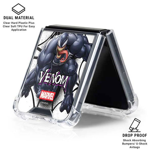Marvel Venom Reaching Forward Galaxy Z Flip7 Clear Case