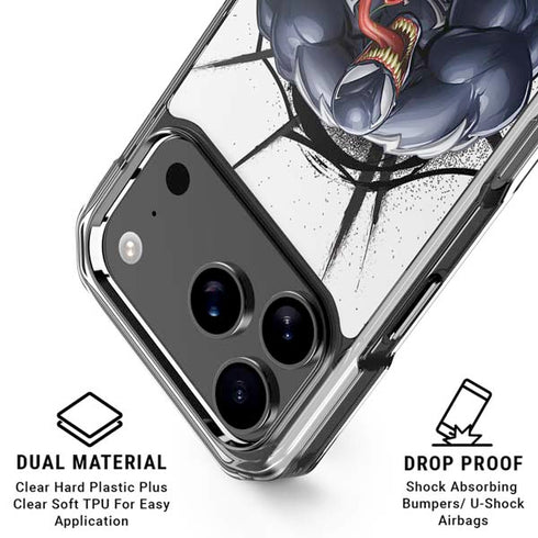 Marvel Venom Reaching Forward iPhone 17 Pro Clear Case